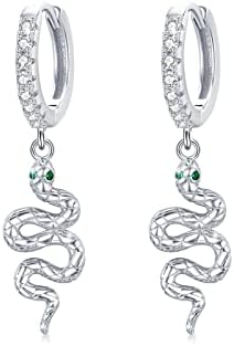 Snake Hoop Earrings 925 Sterling Silver Gold Plated Cubic Zirconia Huggie Earrings Hypoallergenic Snake Hinged Dangle Earrings Jewelry Gifts For Men Women