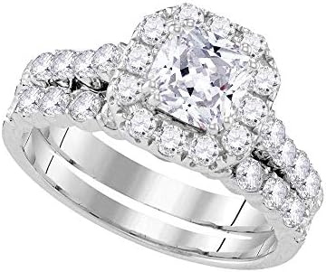 Stunning 2ct White Diamond Wedding Ring Set in 14K White Gold - Cushion and Round Cut Halo Design
