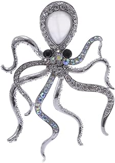 Alilang Copper Tone Pin-On Octopus Brooch with Amethyst Colored Gemstone and Nautical Rose Design