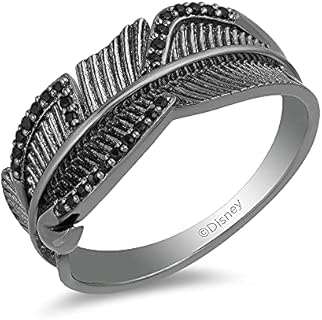 Enchanted Disney Villain Maleficent Engagement Ring with Black Diamond in Sterling Silver for Women, Size 5