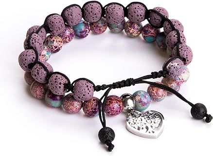 Tree of Life Bracelet - Lava Stone Essential Oil Gemstone Beaded Yoga Meditation Regalite Stone Beach Charm Bracelet Set(Purple)