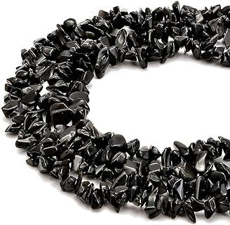 PLTbeads Natural Obsidian Gemstone Beads, 5-8mm Black Obsidian Chips in Irregular Shape, DIY Jewelry Crafting Bead Strand for Necklace and Bracelet Making