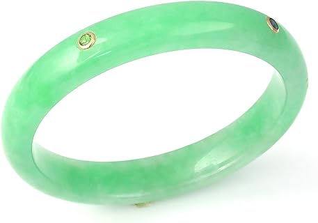 Jade Bangle Bracelet in 14K Yellow Gold with Multicolor Genuine Gemstones. 7" Length