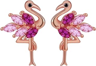 Pink Flamingo Bird Shape Rose Over Sterling Silver Pink CZ Stud Earrings for Women Teens Girls by Ginger Lyne