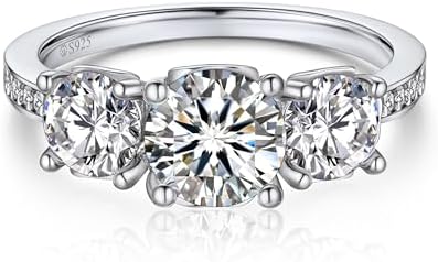 MomentWish 3 Stone Moissanite Engagement Rings for Women, 2.07Carat Anniversary Wedding Ring S925 Sterling Silver Ring, Simulated Diamond Eternity Ring for Her