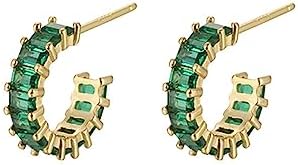 C Shaped Cubic Zirconia Cartilage Small Hoop Earrings for Women Girls 925 Sterling Silver Post 18K Gold Plated Hypoallergenic Multi Colors Crystal Open Round Circle Huggie Hoops Minimalist Hooped Fashion Jewelry Gifts 13mm