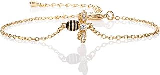Namana Bumble Bee Charm Bracelet for Women and Teens with Box Chain and Lobster Clasp, Adorned with Cubic Zirconia & Black Enamel - Ideal Gift