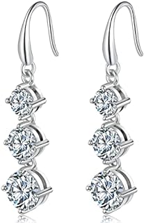 Rainbow Quartz CZ Drop Earrings for Women with Lever Back Design, 18K White Gold Plated Brass