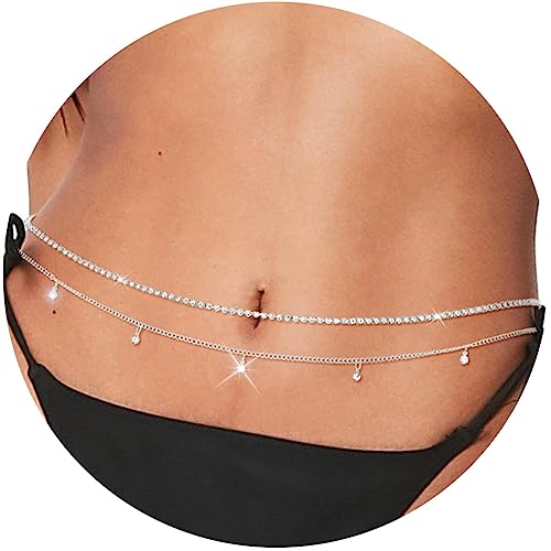 ELABEST Layered Rhinestone Belly Chain Crystal Waist Chain Shiny Body Chain Waist Jewelry for Women Girls