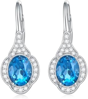 Natural London Blue Topaz Earrings 925 Sterling Silver 9X7mm Oval Cut London Blue Topaz Leverback Drop Earrings For Women