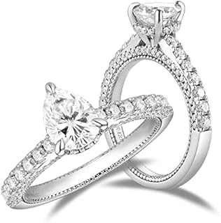 DovEggs Pear-Cut Moissanite Hidden Halo Engagement Ring for Women in Sterling Silver - Size 6