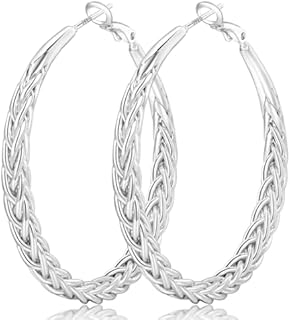 Senteria Hypoallergenic Sterling Silver Hoop Earrings for Women with Snap Back Findings - Elegant Lightweight Thick Twisted Design - Various Sizes Available (30/40/50MM)