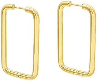 18K Gold Plated Silver Big Rectangle Dangle Hoop Earrings for Women Girls Stainless Steel Hypoallergenic for Sensitive Ears Large Geometric Huggie Hoops Drop Fashion Minimalist Jewelry 40mm