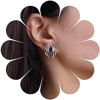 Lever Back Gothic Onyx Spider Stud Earrings in Zinc for Women, Girls - Edgy Punk Crystal Design