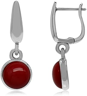 Silvershake 925 Sterling Silver Huggie Hoop Earrings with Created Red Coral Dangle Drop