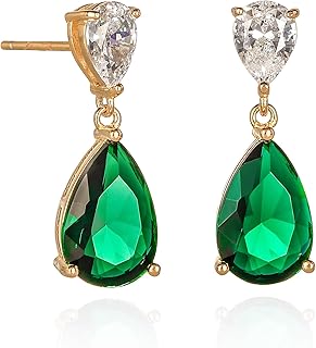 Diamond Treats Boucles d'Oreilles Pendantes en Émeraude Coupe Poire de 23mm x 8mm, en Argent Sterling 925 Plaqué Or 18K, Pour Femmes et Jeunes Filles, Parfaites en Cadeau ou Usage Quotidien