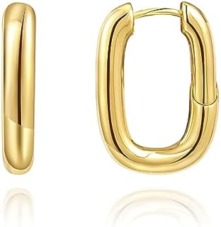 Push Back Chunky Yellow Gold Plated Hoop Earrings for Women, Hypoallergenic Huggie Hoops of Brass, Trendy Style for Women and Girls