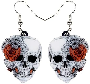Bonsny Acrylic Drop Dangle Halloween Skeleton Skull Earrings Punk Jewelry For Women Gift