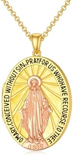 SOULMEET Personalized 10K 14K 18K Two Tone Gold Oval Blessed Virgin Mary Locket That Holds Pictures Christian The Mother of Jesus Locket Necklace Gift for Prayers Men Women