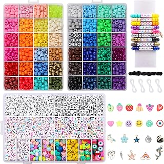 Song Xi 3500pcs Friendship Bracelet Making Kit, 48 Colors Pony Beads for Bracelets Included Kandi Beads, Letter Beads, Number Beads, Elastic Strings, Friendship Bracelet Kit Beads Supplies