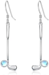 Sterling Silver French Wire Volleyball Golf Earrings with Moonstone Gems - Exquisite Christmas Dangle Earrings for Women - Sporty and Elegant Design