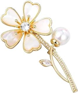Flower Brooch Pin for Women, Fashion Lady Lapel Pearl Brooch with Crystal Rhinestones