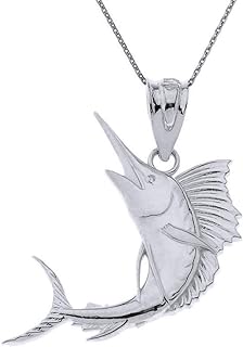Sterling Silver Marlin Swordfish Sailfish Pendant from Claddagh Gold Sea Life Collection - Choice of Pendant Only or with 20-Inch Rolo Chain for Nautical Lovers