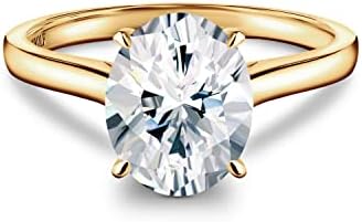 ISAAC WOLF Lab Created 10k Solid Gold 3 Carat Oval Cut VVS1 Genuine Moissanite Diamond Solitaire Wedding Ring in White, Yellow or Rose GOLD