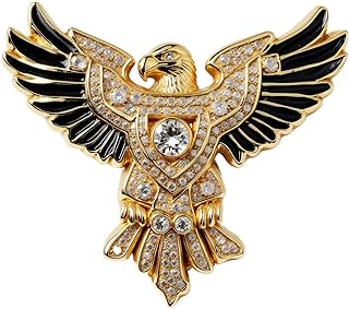 Enamel Eagle Lapel Pin with Rhinestone Gems and Pin Clasp - 1.5" Brooch Bird Design