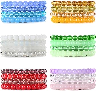 24Pcs 8mm Crystal Beaded Bracelets for Women Stackable Multicolor Glass Bead Stretch Bracelets Jewelry Set