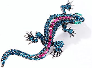 Vintage Rhinestone Crystal Gecko Brooch Pin with Copper Base and Pin Clasp, Eye-Catching Reptile Design Accessory for Clothing, Hat, Bag, Skirt - Unisex