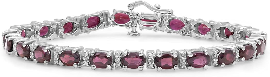 JEWELEXCESS Garnet Bracelet for Women – Genuine, Single-Row Red Garnet Jewelry – 925 Sterling Silver Bracelets – Birthstone Bracelet Sterling Silver Jewelry Gifts for Women