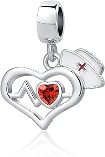 Nurse Charm Bracelet with Copper Chain - Red Heartbeat Electrocardiogram Design, Perfect for Women RN Graduation Birthday Gift