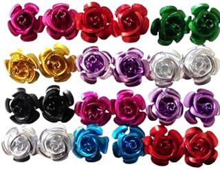PoshPelle 12 Pairs of Roses Stainless Steel Floral Flower Stud Earrings For Women And Girls