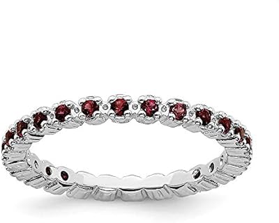 925 Sterling Silver Polished Prong set Patterned Stackable Expressions Garnet Ring Jewelry for Women - Ring Size Options: 10 5 6 7 8 9