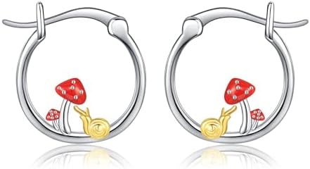 Snail Mushroom Earrings 925 Sterling Silver Mushroom Snail Hoop Earrings Mushroom Jewelry Gifts for Women Girls