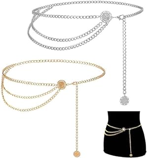 2PCS Silver/Gold Waist Chain Belt Plus Size, Plated Multilayer Body Belly Chain with Pearl Charms, Minimalist Elegant Fashionable Waist Chain Belt Suitable for Parties Banquets Dance Accessories