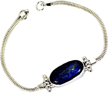 Real Oval Lapis Lazuli 925 Silver Bangle Bracelets For Women Birthday Gift Size 6.5-8 Inch
