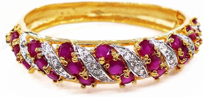 Radiant Thai Gold-Plated Ruby Bangle Bracelet with Box Tongue Safety Clasp & Delicate Cubic Zirconia Accents - Imported from Thailand