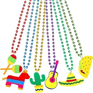 Aneco 12 Pieces Cinco de Mayo Necklaces Bead 6 Designs Mexican Necklaces Bead for Mexican Birthday Party Favors Supplies Decorations