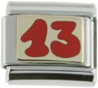 Sabrina Silver Stainless Steel 18k Gold Lucky Number 13 Charm for Italian Charm Bracelets Red Enamel