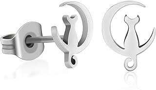 Titanium Clasp Cat Stud Earrings with Push Back Design for Women - Hypoallergenic and Skin-friendly