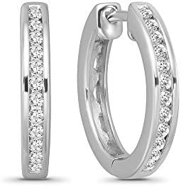 Title: Elegant 1/4 - 1 Carat Diamond Round J Hoop Earrings with Hinged Post in Sterling Silver for Fine Jewelry Lovers - Classic Hoop Design