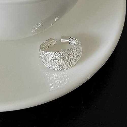 925 Sterling Silver Wide Band Ring Simple Handmade Hammered Chunky Statement Rings Adjustable Boho Thumb Ring for Women Men