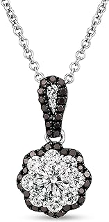 LeVian 14K White Gold 1/2 Cttw White and Black Diamond 18” Flower Halo Cluster Pendant Necklace (Fancy Black & G-H Color, VS2-SI1 Clarity)