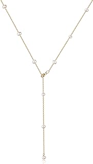 14K Gold Plated Lobster Claw Clasp, Beaded Lariat Y Chain Necklace with Cultured Baroque Pearls, Luxury Handmade Jewelry for Women and Girls, Unique Drop Design