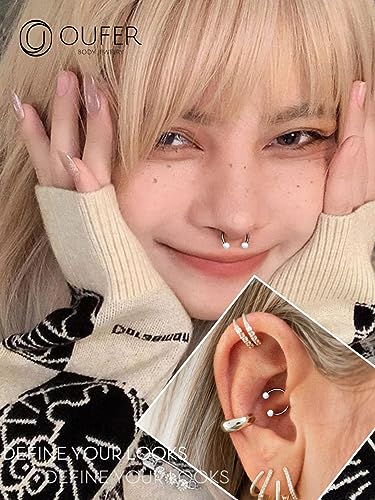 Septum Rings 16g, G23 Solid Titanium Septum Piercing, Internally Threaded Spherical Design Opal Septum Jewelry, Helix Daith Snug Conch Piercing Jewelry For Women Men