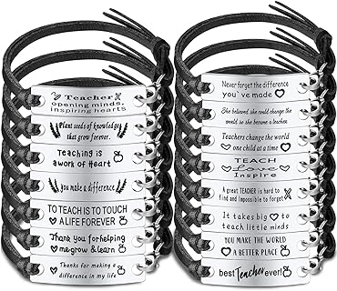 Faux Leather Bangle Bracelets with Wheat Chains, Adjustable Unisex Design for Teachers - 15 Piece Inspirational Yinkin Teacher Appreciation Gift Set