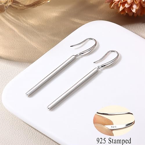 Sterling Silver Bar Dangle Drop Earrings for Women Lightweight Long Dangle Earrings Minimalist Silver Gold Bar Dangling Earrings