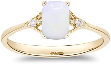 Gin & Grace 10K Yellow Gold Natural Ethiopian Opal Ring with Diamonds for women | Ethically, authentically & organically sourced (Cushion) shaped opal hand-crafted jewelry for her | Opal Ring for women